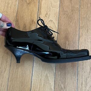 Prada Black Patent Leather Kitten Heel Ankle Boots